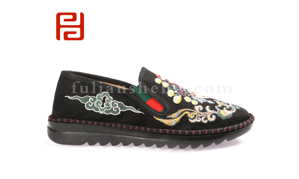福連升春款女士刺繡臉譜社會(huì)鞋養(yǎng)生民族風(fēng)老北京布鞋圖片