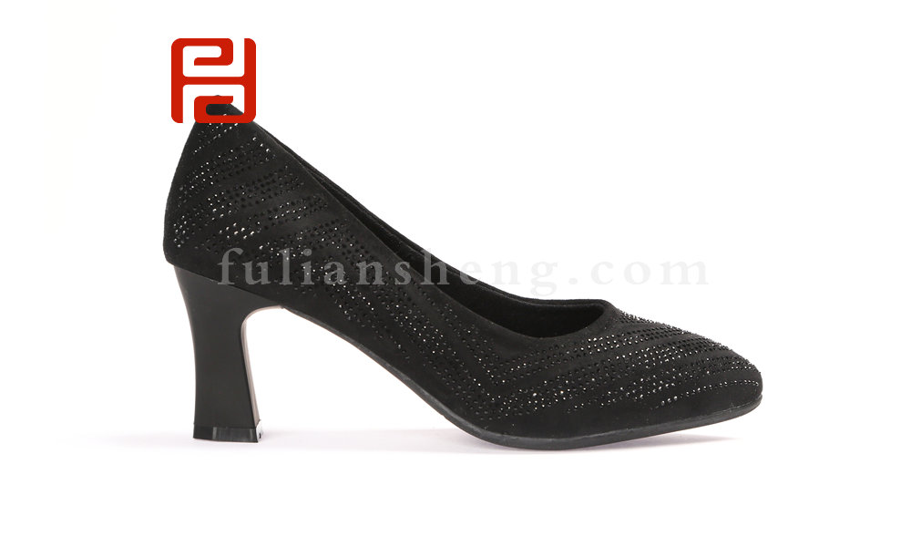 福連升春款女士水鉆高跟時尚通勤工作老北京布鞋圖片
