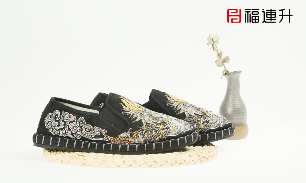 福連升男士刺繡亞麻復(fù)古風(fēng)中國龍祥云老北京布鞋單鞋圖片