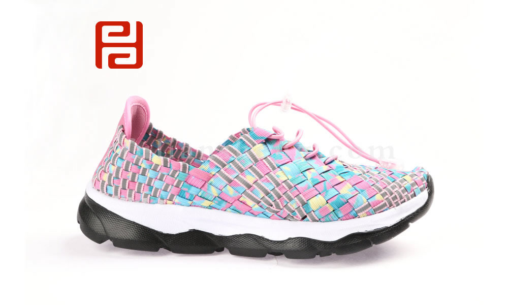 福連升時(shí)尚休閑女鞋潮流編織彈力面炫彩拼色女鞋圖片