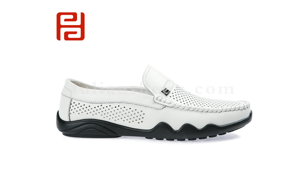 福連升牛皮一腳蹬休閑商務(wù)男鞋 沖孔透氣百搭懶人男鞋圖片