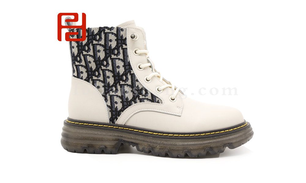 福連升2020冬季新款女純牛皮拼時尚印花網(wǎng)紅英倫風短靴騎士靴圖片