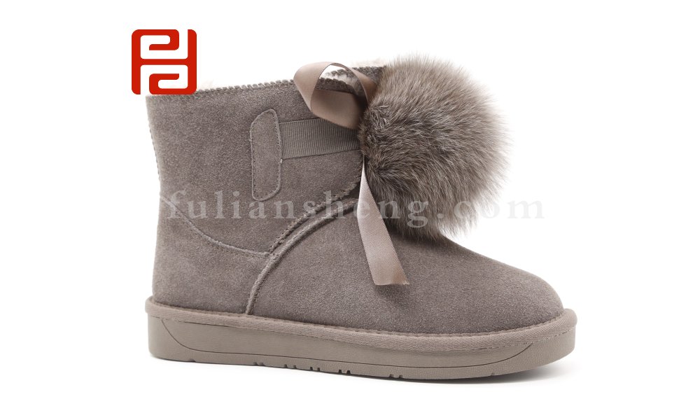 福連升休閑鞋女鞋20冬平跟舒適磨砂牛皮短筒雪地靴女圖片