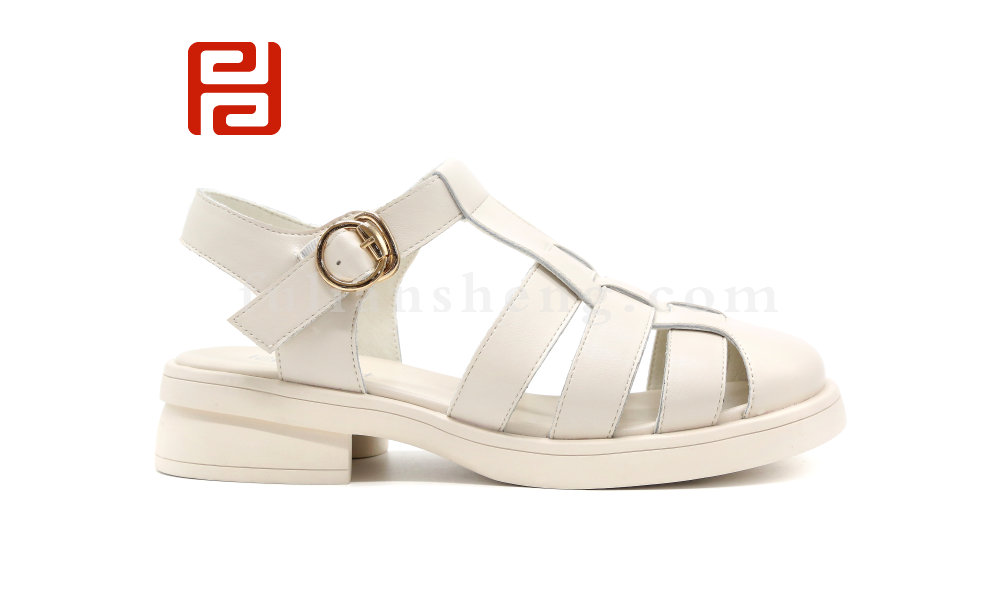 福連升夏季女鞋涼鞋復(fù)古森系羅馬鞋皮質(zhì)面料