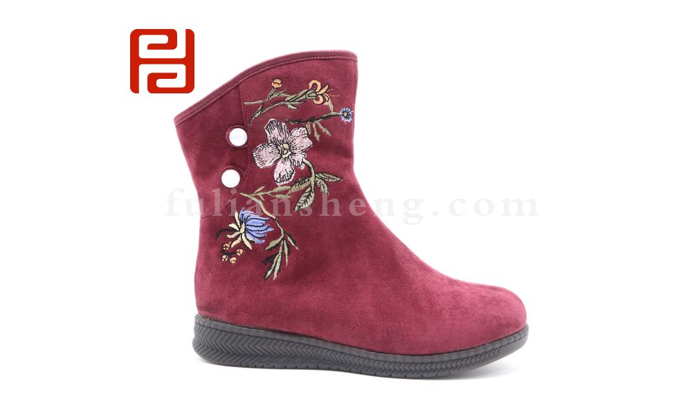 福連升老北京布鞋冬加絨中國風刺繡女款短靴圖片
