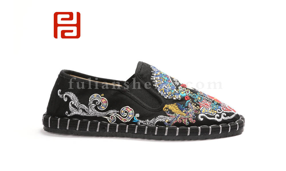福連升中國風老北京布鞋男繡花社會臉譜千層底軟底布鞋(圖2)