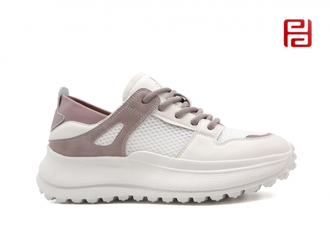 福連升夏季女鞋休閑生活時尚休閑真皮+網(wǎng)紗面料